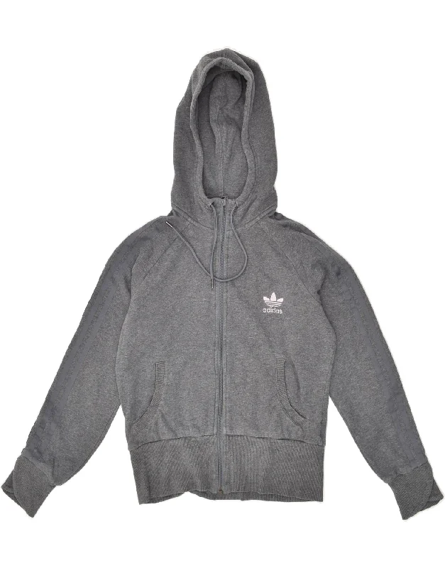 ADIDAS Girls Graphic Zip Hoodie Sweater 15-16 Years Grey Cotton