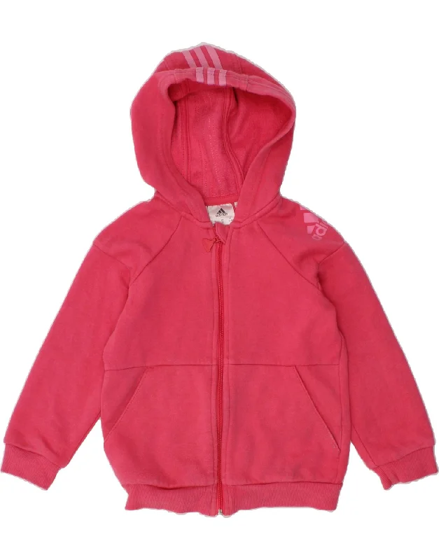 ADIDAS Girls Graphic Zip Hoodie Sweater 2-3 Years Pink Cotton