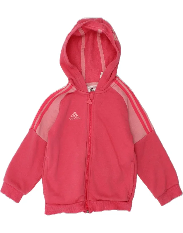 ADIDAS Girls Graphic Zip Hoodie Sweater 2-3 Years Pink Cotton