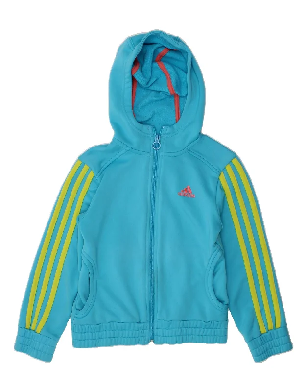 ADIDAS Girls Graphic Zip Hoodie Sweater 5-6 Years Blue Polyester