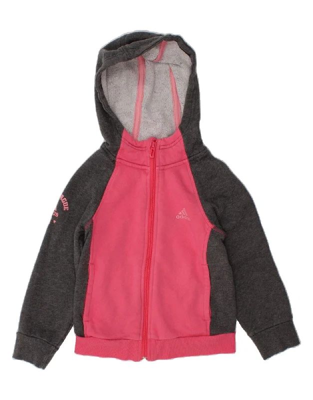 ADIDAS Girls Graphic Zip Hoodie Sweater 5-6 Years Pink Colourblock Cotton