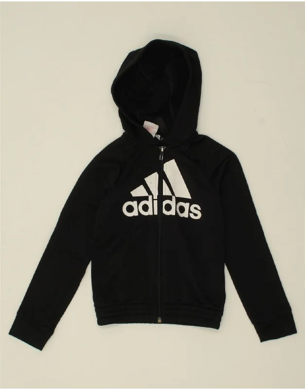 ADIDAS Girls Graphic Zip Hoodie Sweater 7-8 Years Black Polyester