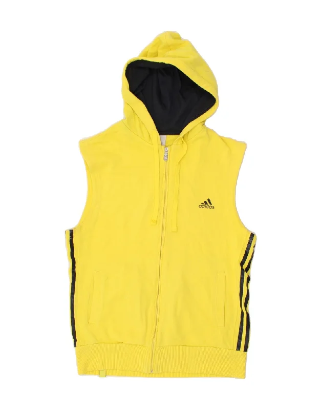 ADIDAS Girls Sleeveless Zip Hoodie Sweater 13-14 Years Yellow Cotton