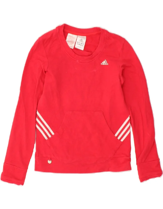 ADIDAS Girls Sweatshirt Jumper 7-8 Years Red Cotton