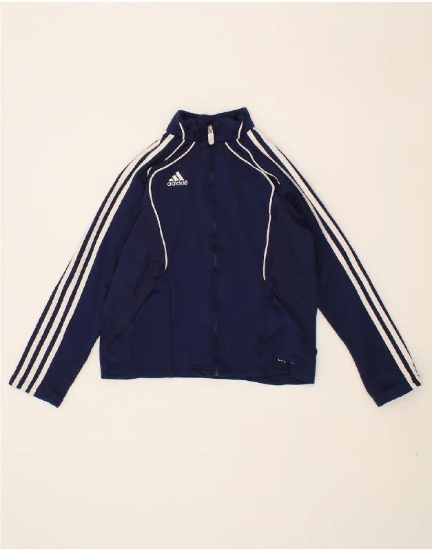 ADIDAS Girls Tracksuit Top Jacket 12-13 Years Navy Blue Polyester