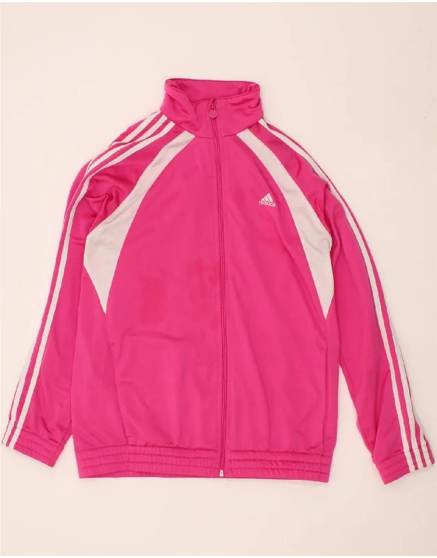 ADIDAS Girls Tracksuit Top Jacket 15-16 Years Pink Colourblock Polyester