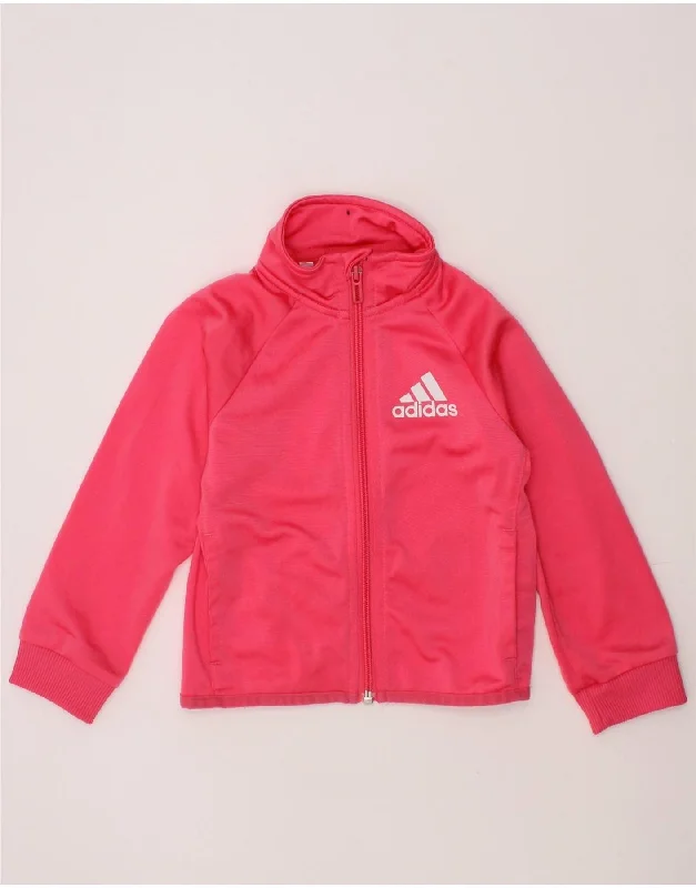 ADIDAS Girls Tracksuit Top Jacket 3-4 Years Pink Polyester