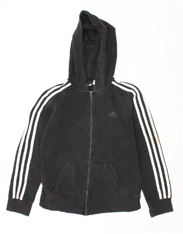 ADIDAS Girls Zip Hoodie Sweater 10-11 Years Black