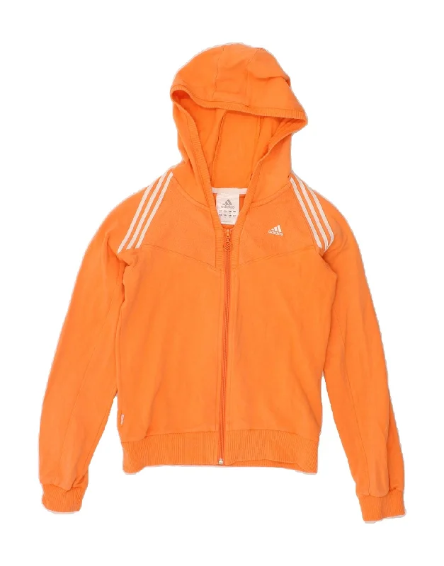 ADIDAS Girls Zip Hoodie Sweater 11-12 Years Large Orange Cotton