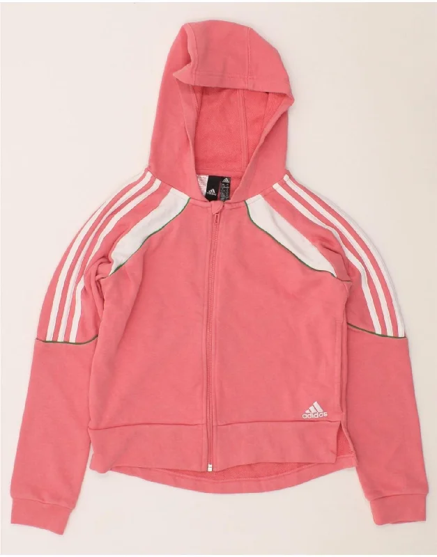 ADIDAS Girls Zip Hoodie Sweater 11-12 Years Pink Colourblock