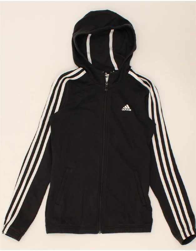 ADIDAS Girls Zip Hoodie Sweater 13-14 Years Black Cotton