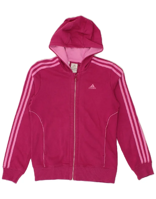 ADIDAS Girls Zip Hoodie Sweater 13-14 Years Pink Cotton