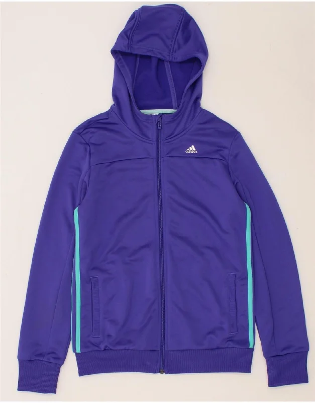 ADIDAS Girls Zip Hoodie Sweater 14-15 Years Purple Polyester