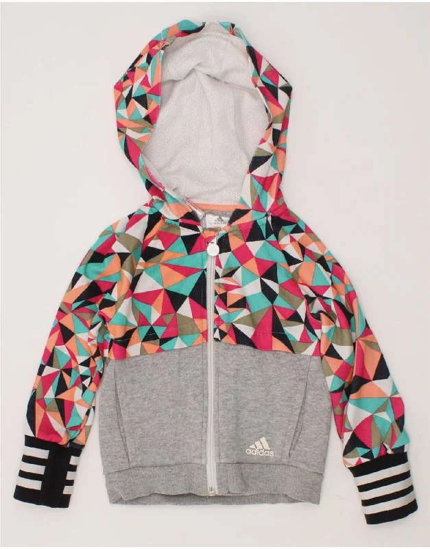 ADIDAS Girls Zip Hoodie Sweater 2-3 Years Multicoloured Geometric