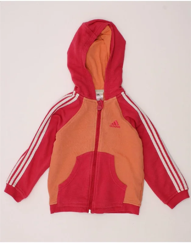 ADIDAS Girls Zip Hoodie Sweater 3-4 Years Orange Colourblock Cotton