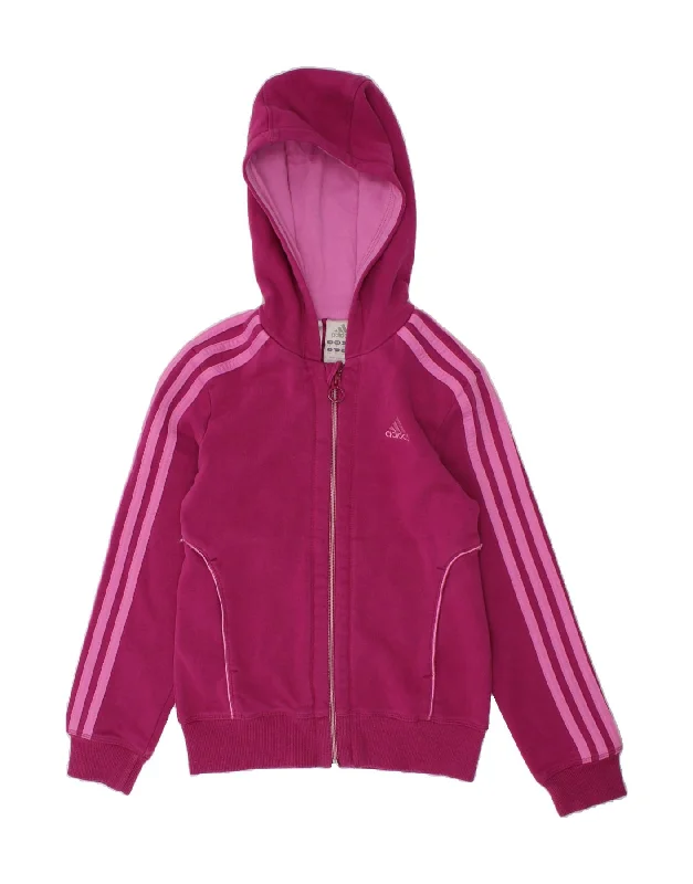 ADIDAS Girls Zip Hoodie Sweater 7-8 Years Purple Cotton