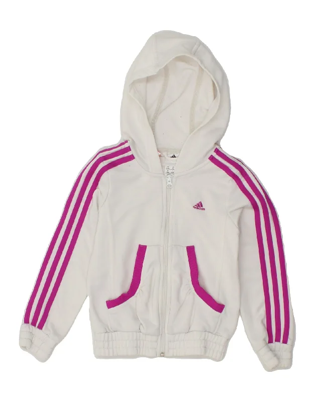 ADIDAS Girls Zip Hoodie Sweater 7-8 Years White Polyester