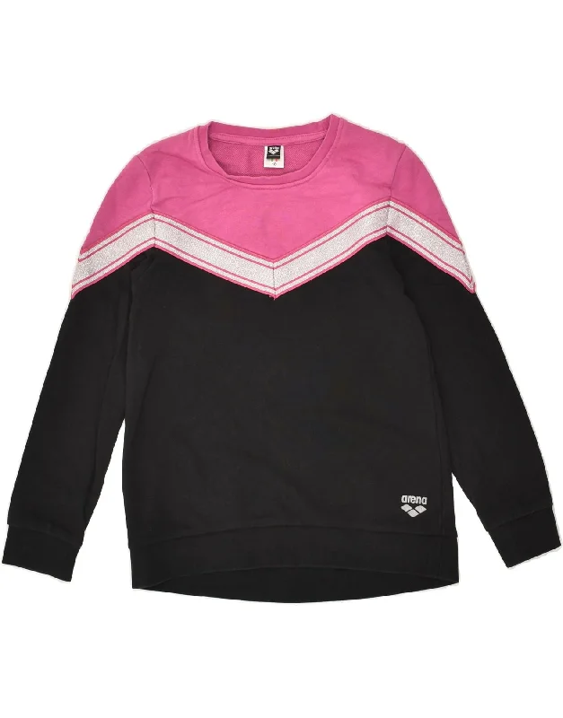 ARENA Girls Sweatshirt Jumper 9-10 Years Black Colourblock Cotton