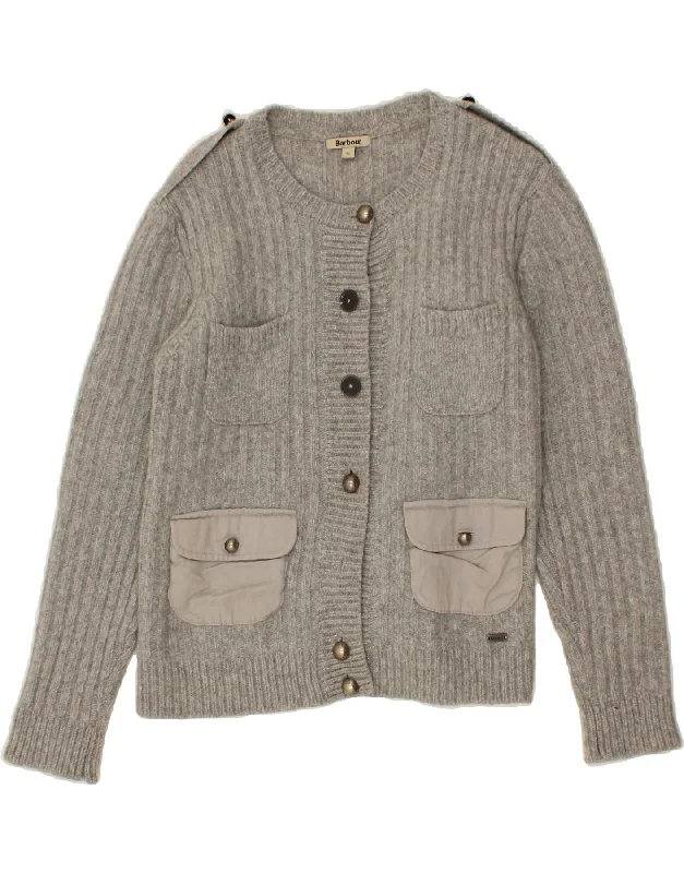 BARBOUR Girls Military Cardigan Sweater 15-16 Years Grey Lambswool