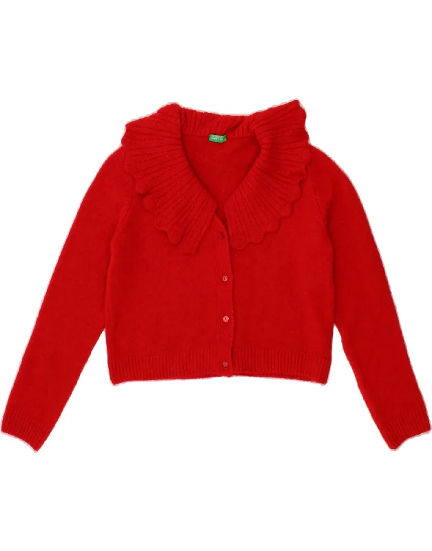 BENETTON Girls Cardigan Sweater 11-12 Years 2XL  Red Acrylic