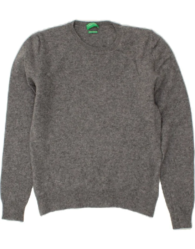 BENETTON Girls Crew Neck Jumper Sweater 12-13 Years Grey Flecked