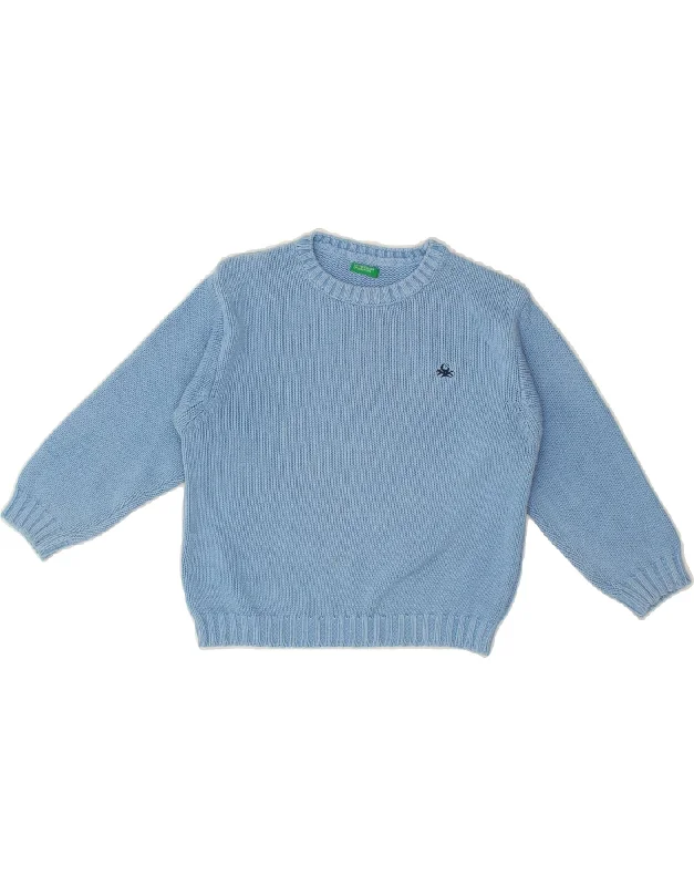 BENETTON Girls Crew Neck Jumper Sweater 3-4 Years XS Blue Cotton