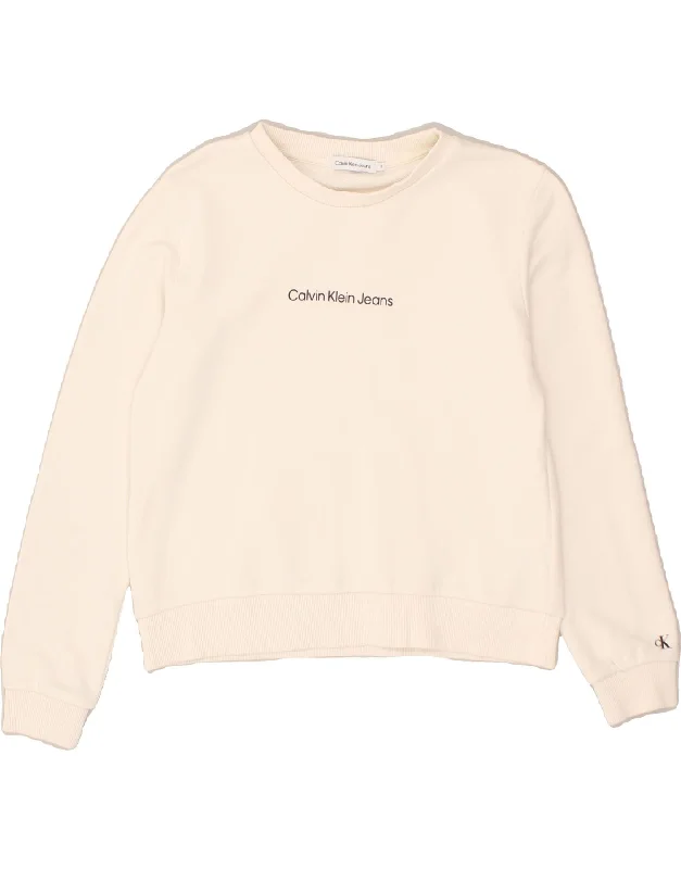 CALVIN KLEIN Girls Sweatshirt Jumper 11-12 Years Beige Cotton