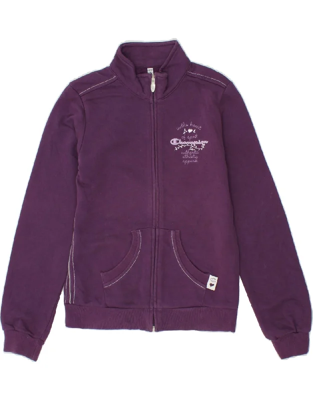 CHAMPION Girls Graphic Tracksuit Top Jacket 9-10 Years Medium Purple