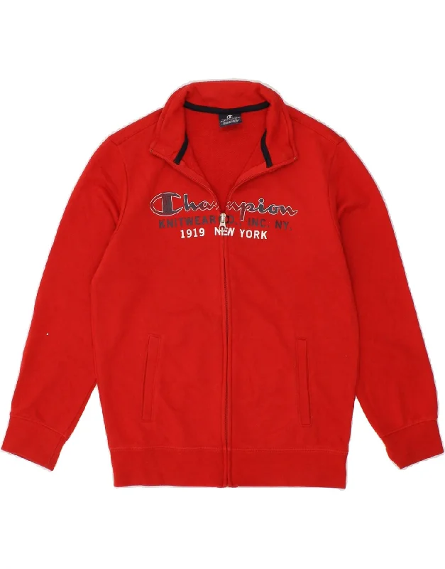 CHAMPION Girls Graphic Tracksuit Top Jacket 9-10 Years Medium Red Cotton