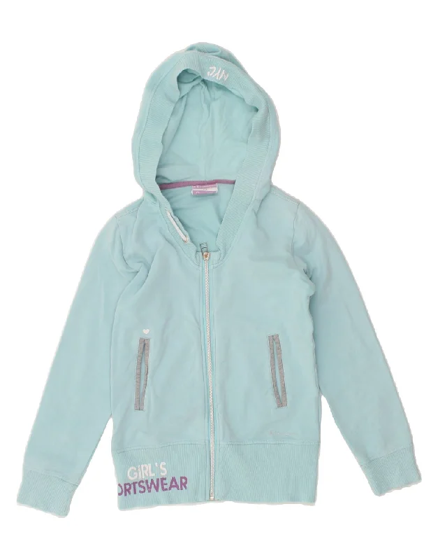 CHAMPION Girls Graphic Zip Hoodie Sweater 7-8 Years Small Blue Cotton