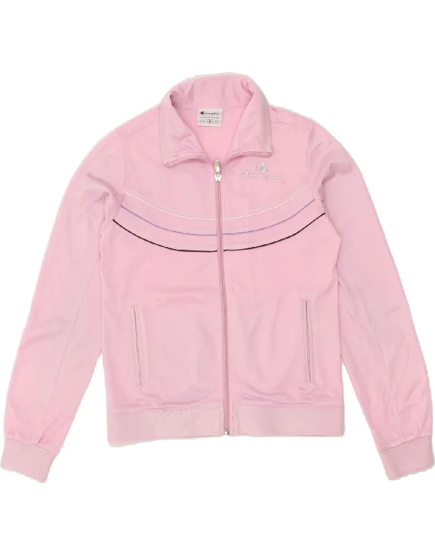 CHAMPION Girls Tracksuit Top Jacket 9-10 Years Medium Pink Polyester