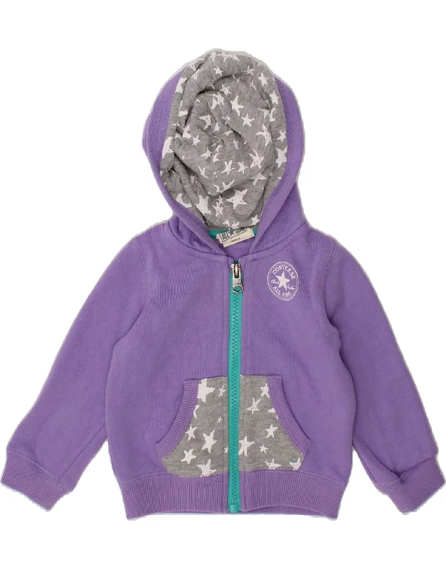 CONVERSE Baby Girls Zip Hoodie Sweater 6-9 Months Purple Colourblock