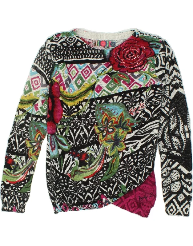 DESIGUAL Girls Boat Neck Jumper Sweater 11-12 Years Multicoloured Floral