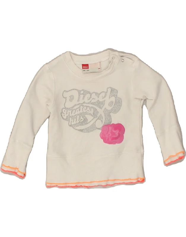 DIESEL Baby Girls Graphic Sweatshirt Jumper 12-18 Months White Cotton