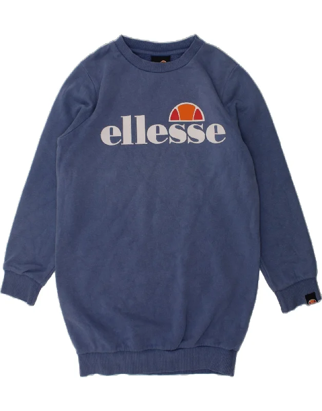 ELLESSE Girls Graphic Sweatshirt Jumper Dress 8-9 Years Blue Cotton