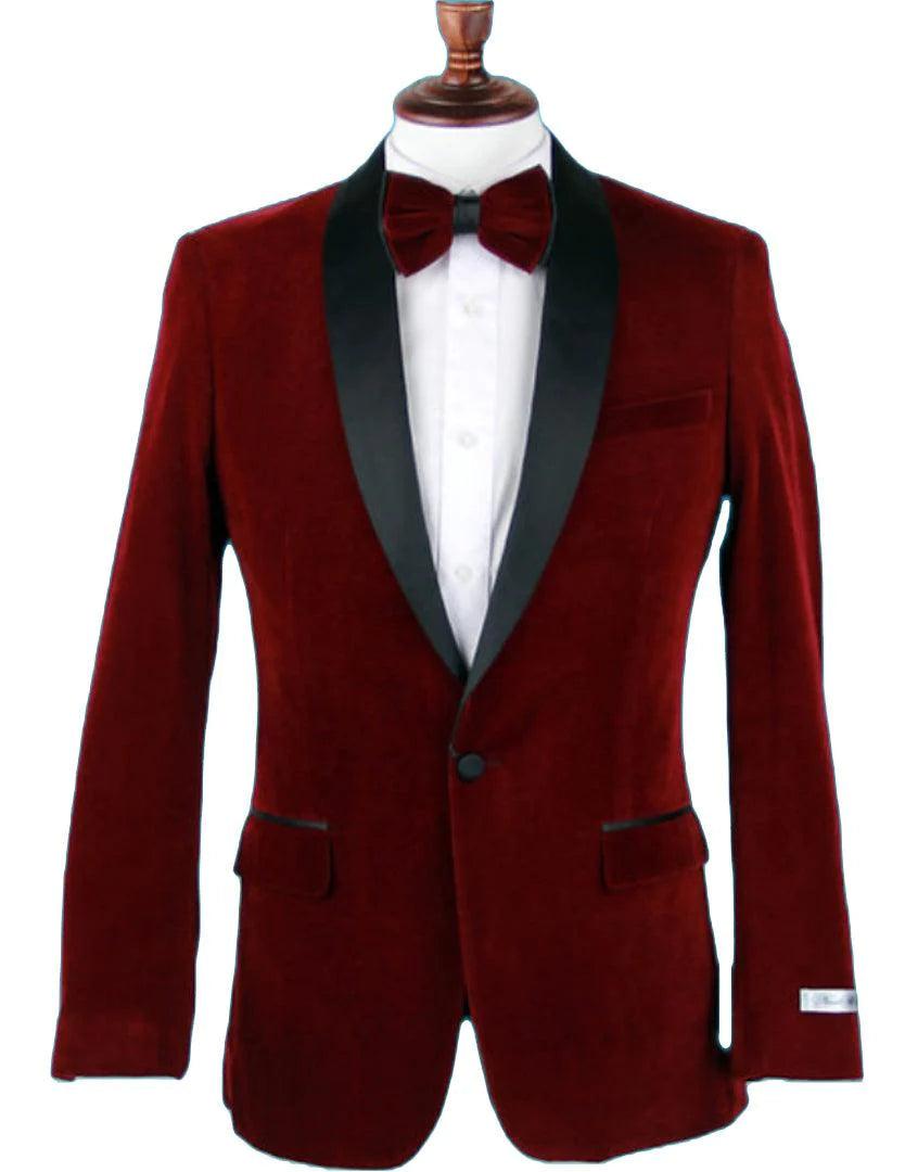 Wine Velvet Slim Fit Shawl Lapel Dinner Jacket