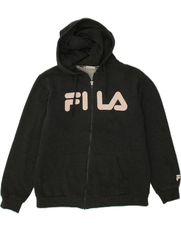 FILA Girls Graphic Zip Hoodie Sweater 13-14 Years Grey Cotton