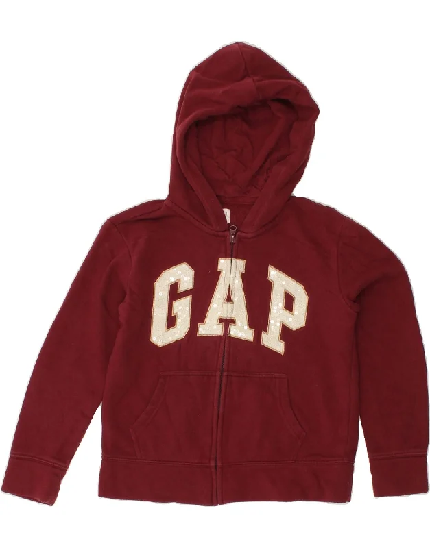 GAP Girls Graphic Zip Hoodie Sweater 11-12 Years XL Maroon Cotton