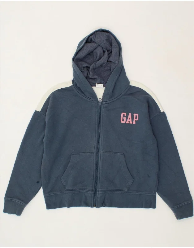 GAP Girls Graphic Zip Hoodie Sweater 11-12 Years XL Navy Blue Colourblock