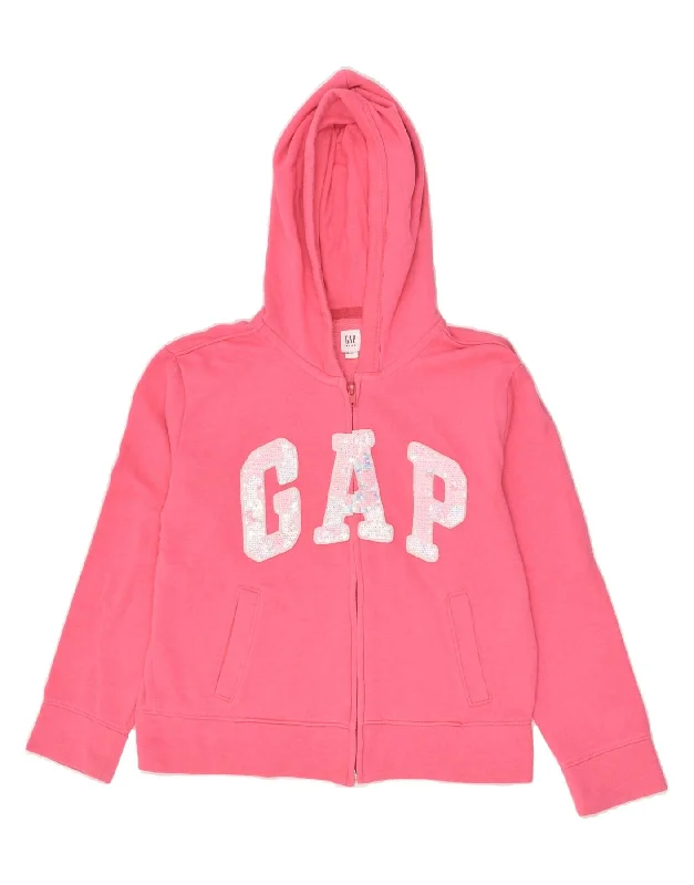 GAP Girls Graphic Zip Hoodie Sweater 11-12 Years XL Pink Cotton