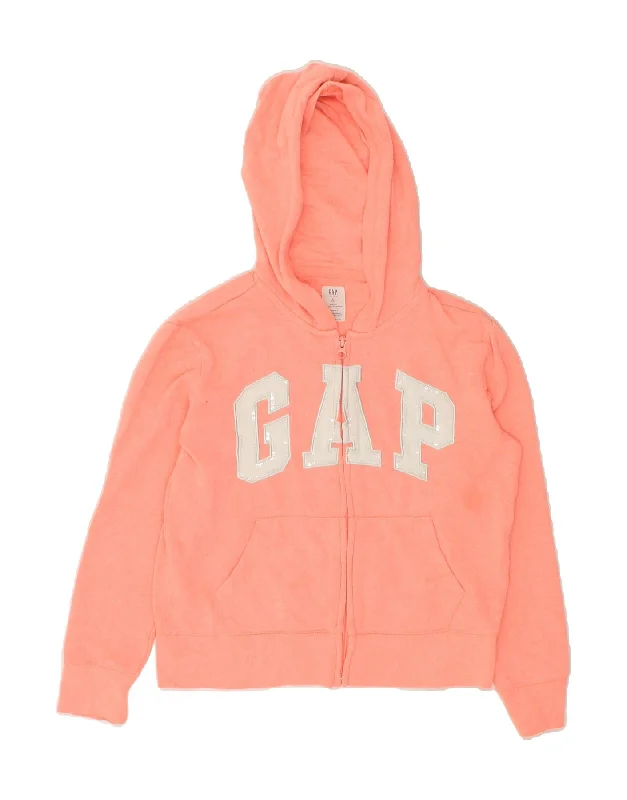 GAP Girls Graphic Zip Hoodie Sweater 11-12 Years XL Pink Cotton