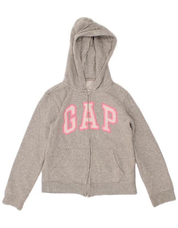 GAP Girls Graphic Zip Hoodie Sweater 12-13 Years 2XL Grey Cotton