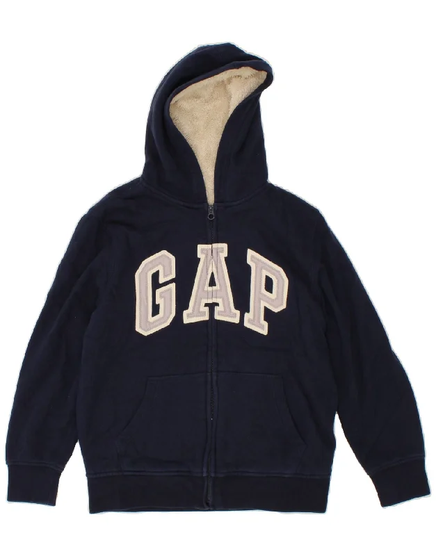 GAP Girls Graphic Zip Hoodie Sweater 12-13 Years XL Navy Blue Cotton