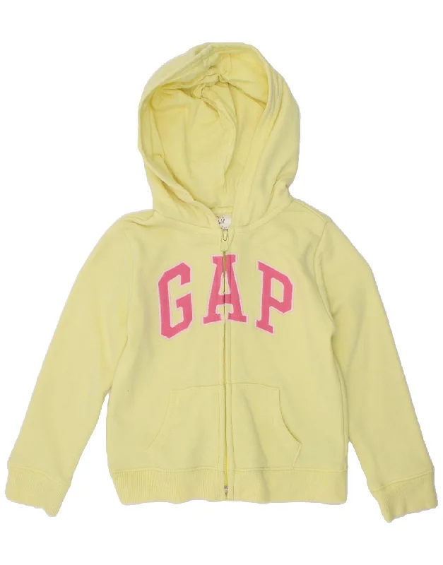 GAP Girls Graphic Zip Hoodie Sweater 4-5 Years Yellow Cotton