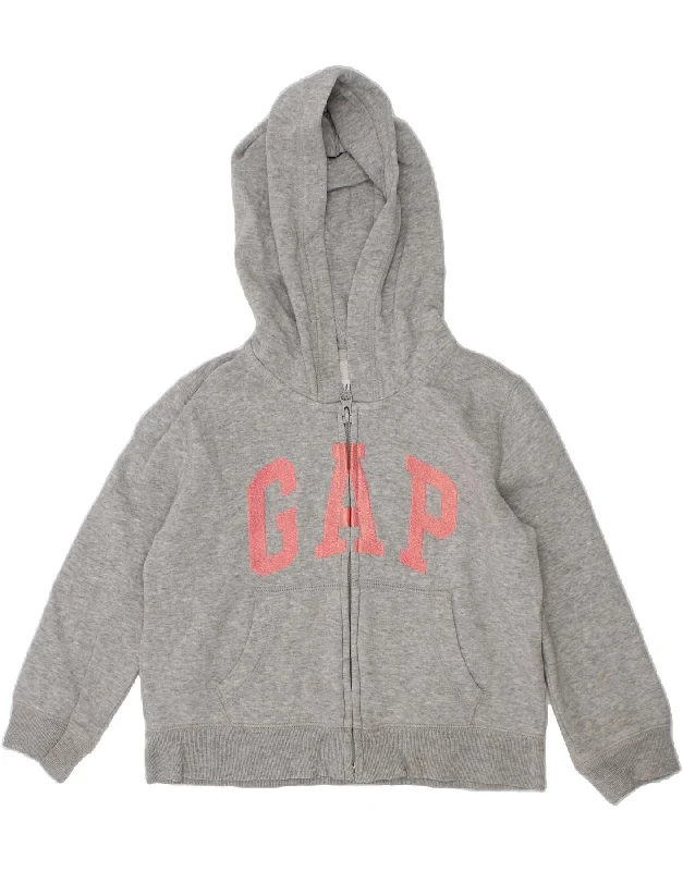 GAP Girls Graphic Zip Hoodie Sweater 6-7 Years Small Grey Cotton