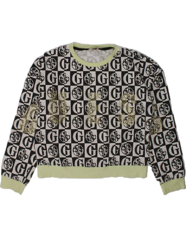 GUESS Girls Abstract Pattern Sweatshirt Jumper 11-12 Years Black Cotton