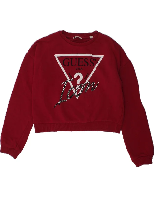 GUESS Girls Crop Graphic Sweatshirt Jumper 11-12 Years Burgundy