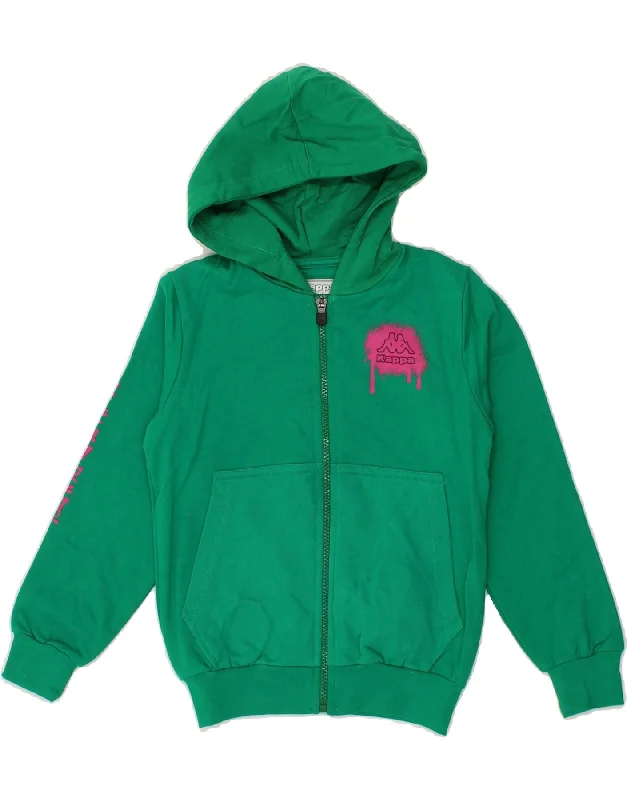 KAPPA Girls Graphic Zip Hoodie Sweater 6-7 Years Green Cotton