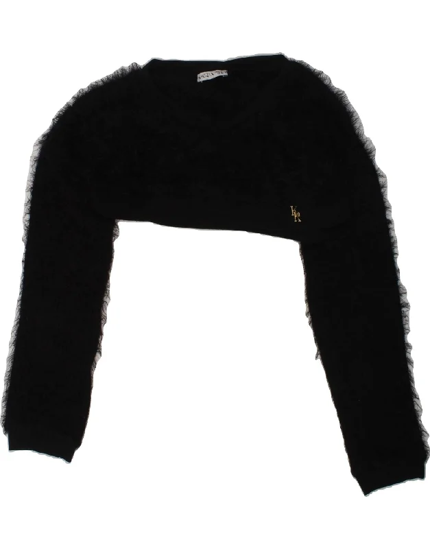 KRIZIA Girls Crop Crew Neck Jumper Sweater 11-12 Years Black Polyester