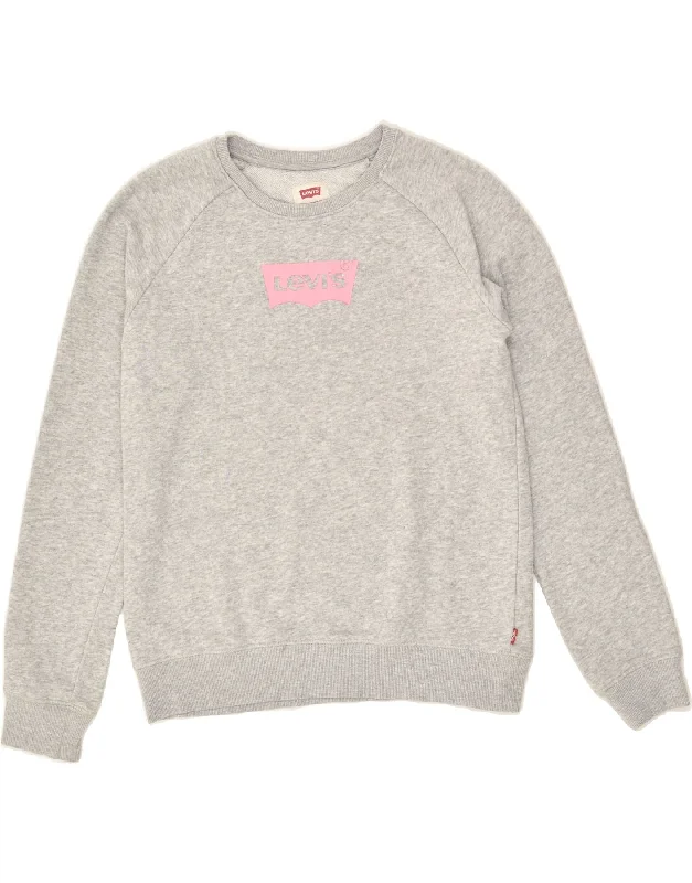 LEVI'S Girls Graphic Sweatshirt Jumper 13-14 Years Grey Cotton